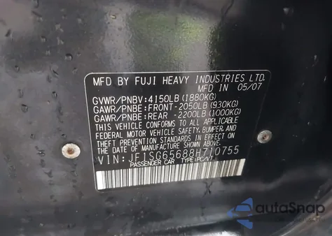 2008 Subaru Forester 2.5X from USA, damaged, VIN JF1SG65688H710755